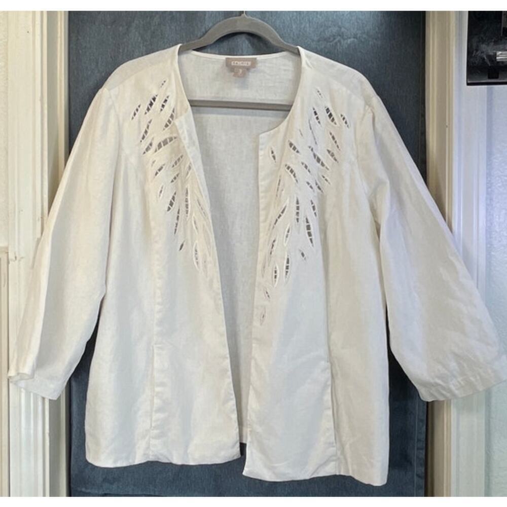 Chico's Womens 3 (U.S. XL) White Open Cardigan Linen Blend Summer Lagen Hobo